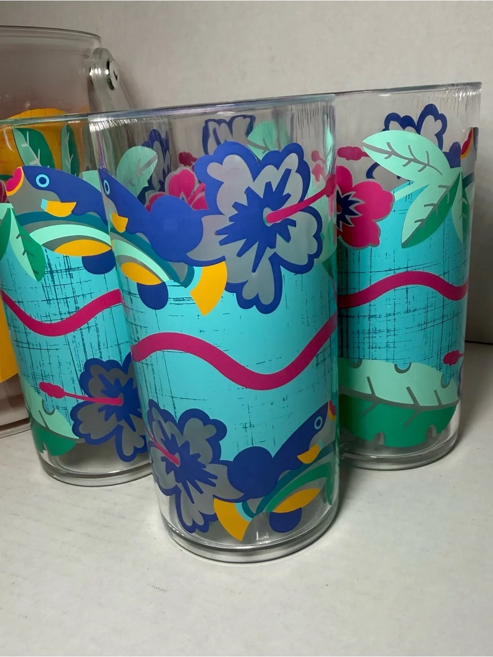 Vintage 1980s Tropical Oasis Summer Breeze Ice Bucket Plastic Tumblers Retro